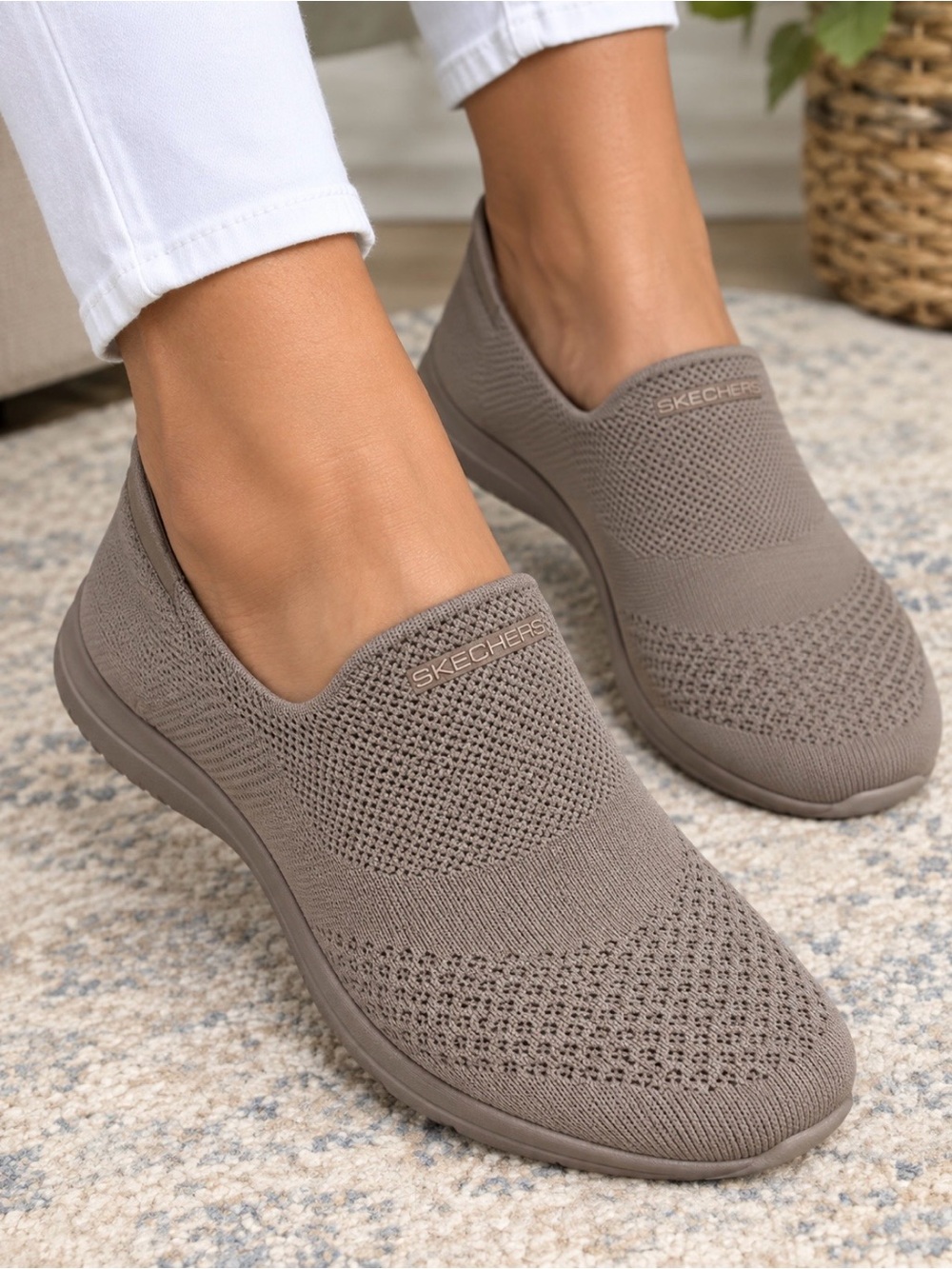 Skechers Slip-On Knit Walking Shoe in Taupe Neutral